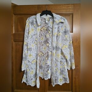 Alfred Dunner White and Yellow Lace Cardigan